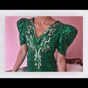 Emerald green sequins dress